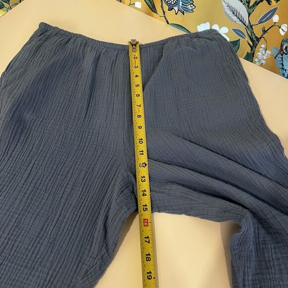 Habitat Pants Blue Crinkle Gauze Elastic Waist Pull On Lagenlook Womens Sz L - Picture 7 of 8